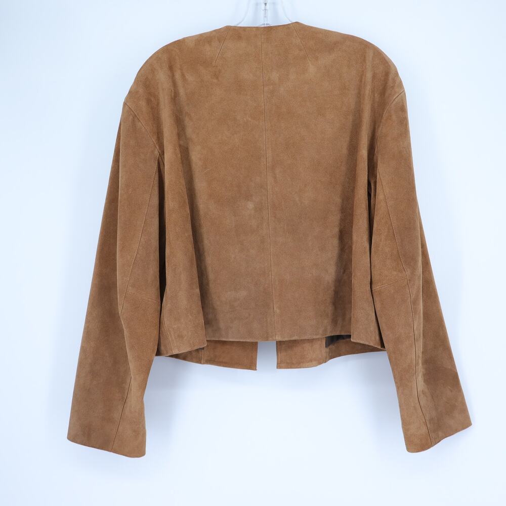 MADEWELL Crop Suede Cardigan Jacket Cognac Long Sleeve Boxy Fit Women's M - Picture 3 of 15